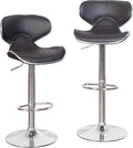 Roundhill Furniture Masaccio Cushioned Leatherette Upholstery Airlift Adjustable Swivel Barstool with Chrome Base, Set of 2, Brown