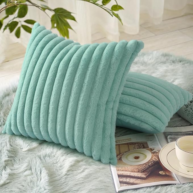 decorUhome Summer Cozy Faux Fur Throw Pillow Covers 26x26 Set of 2 Decorative - Image 2
