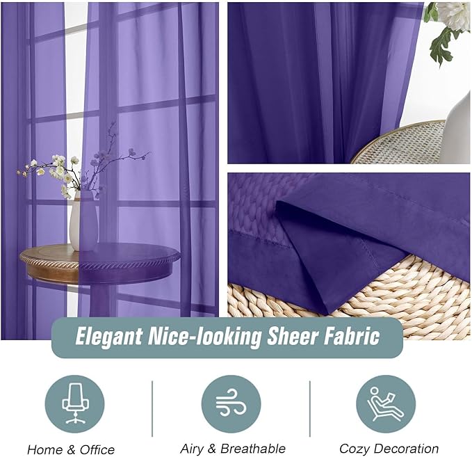 Purple Sheer Curtains 84 Inches Long 2 Panels, Elegant Airy Transparent Light - Image 4