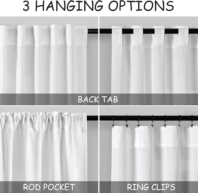 Nanspring White Kitchen Curtains 36 Inch Length Set 2 Panel Back Tab Pocket - Image 3