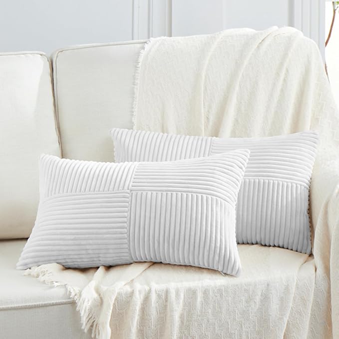 Fancy Homi 2 Packs White Long Lumbar Decorative Throw Pillow Covers 12x24 Inch by Fancy+Homi