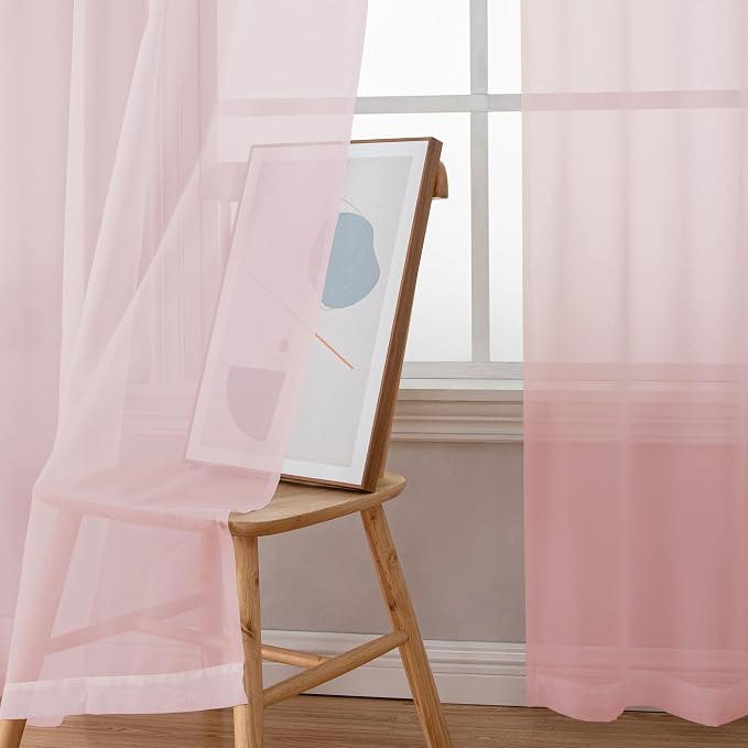 Simplebrand Blush Sheer Curtains 90 Inches Long 2 Panels, Light Filtering Rod - Image 3