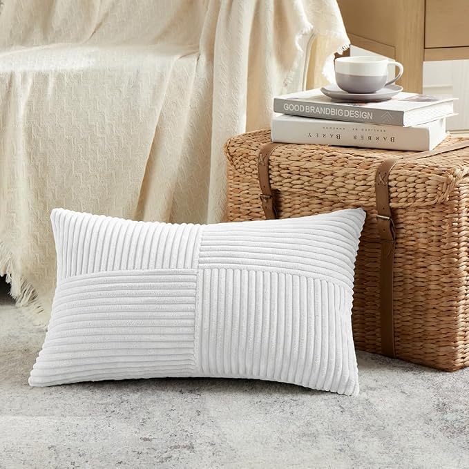 Fancy Homi 2 Packs White Lumbar Decorative Throw Pillow Covers 14x24 Inch - Image 2