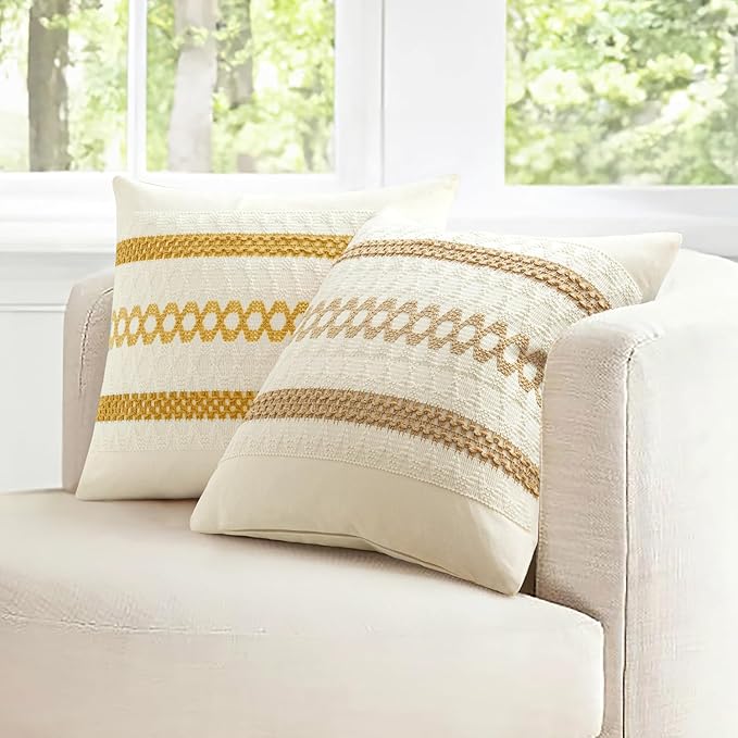 MIULEE Set of 2 Mustard Yellow Boho Decorative Lumbar Pillow Covers 12x20 Inch - Image 7