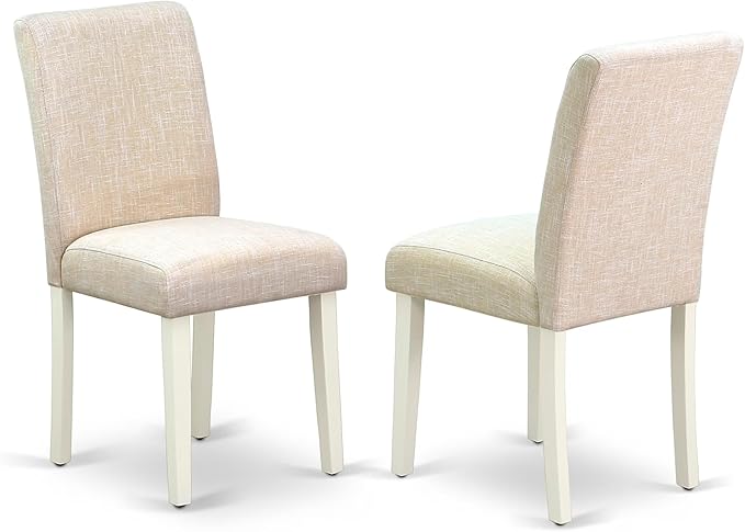 East West Furniture ANAB3-LWH-02 3 Piece Dinette Set for Small Spaces Contains a Round Kitchen Table with Pedestal and 2 Light Beige Linen Fabric Parson Chairs, 36x36 Inch, Linen White