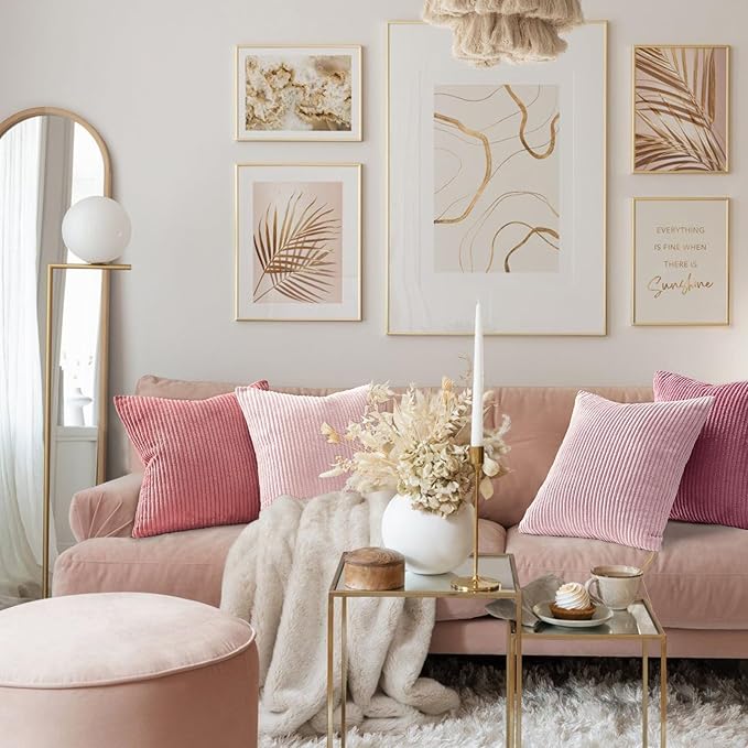 Topfinel Pink Throw Pillow Covers 12x12 Inch Set of 4, Soft Farmhouse Corduroy - Image 2