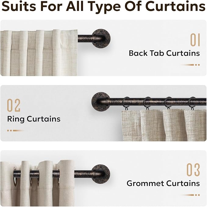 Zeerobee Curtain Rods for Windows 32 to 48, 1 Inch Industrial Wrap Around - Image 8