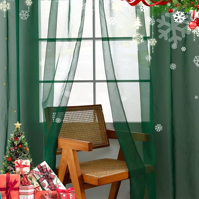 youleyar Solid Sheer Rod Pocket Curtain Voile Draperies 2 Panels White Beige - Image 5