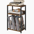LELELINKY End Table with Storage, Brown Nightstand for Small Spaces,3 Tier Record Player Stand with Vinyl Storage Shelf, Sofa Couch Side Tables for Living Room Bedroom