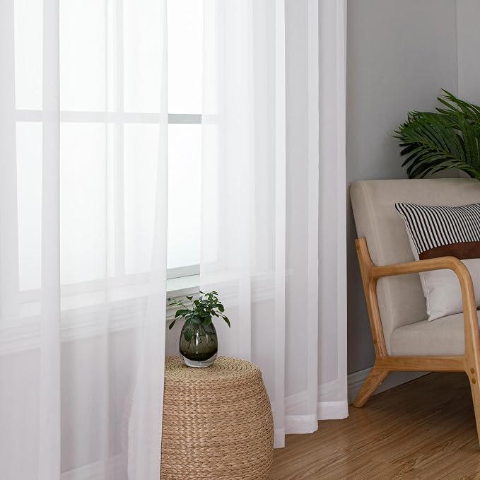 Chyhomenyc Sheer White Curtains 90 inches Long 2 Panels, Light Filtering Soft - Image 3