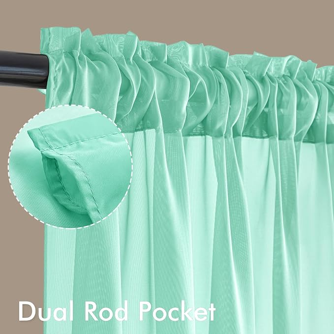 MIULEE Aqua Sheer Curtains 108 Inches Long, 4 Panels Set, Light Filtering Rod - Image 3