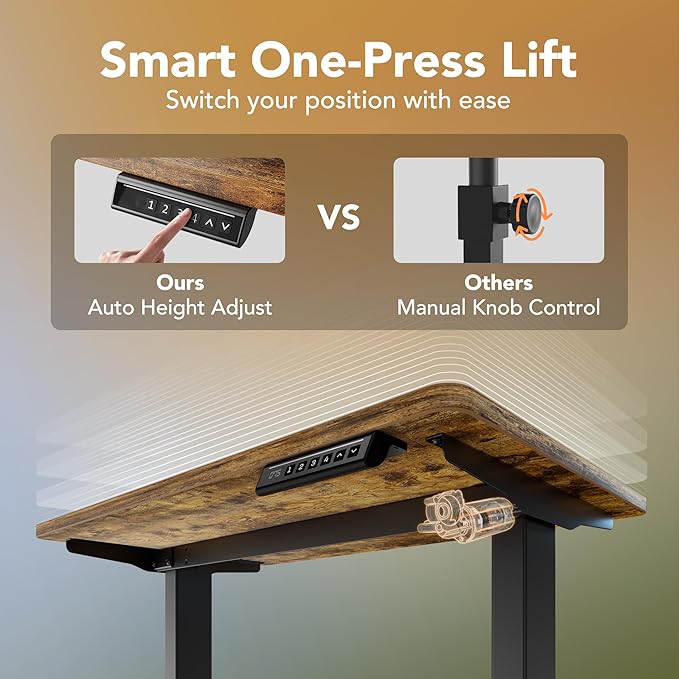 HUANUO 55 x 28 inch Electric Standing Desk Adjustable Height, 4 Memory Height Settings, Sit Stand Up Desk for Home Office & Computer Workstation, Rustic Brown