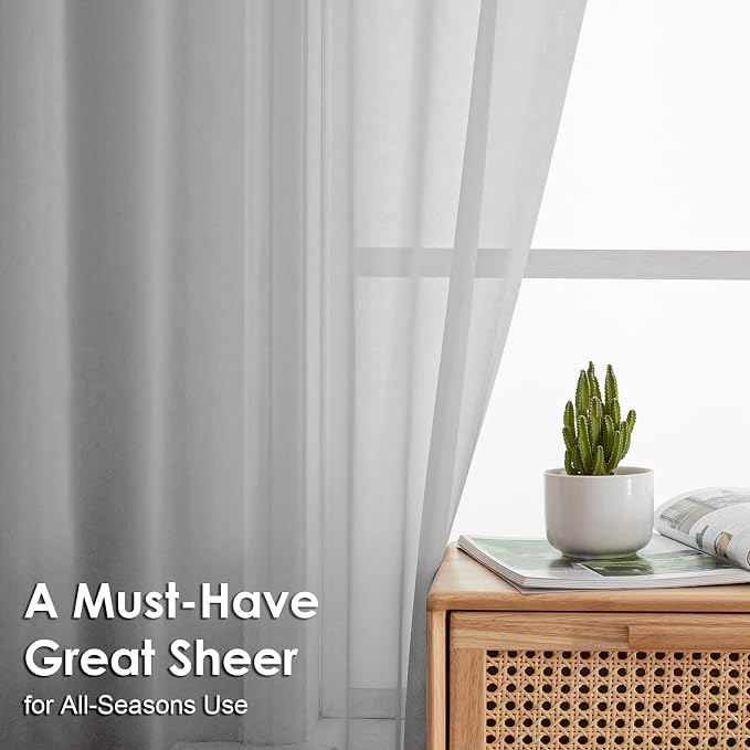 OVZME Light Grey Sheer Curtains 90 Inches Long 2 Panels - Image 2