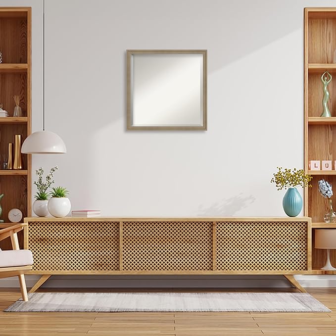 Amanti Art Brown Wall Mirror 22x22 Florence Light Brown Square Bathroom Mirror for Wall Decor Living Room, Medium Casual Frame, Hangs Horizonally and Vertically, Bathroom Decor, Beveled Edge from WI