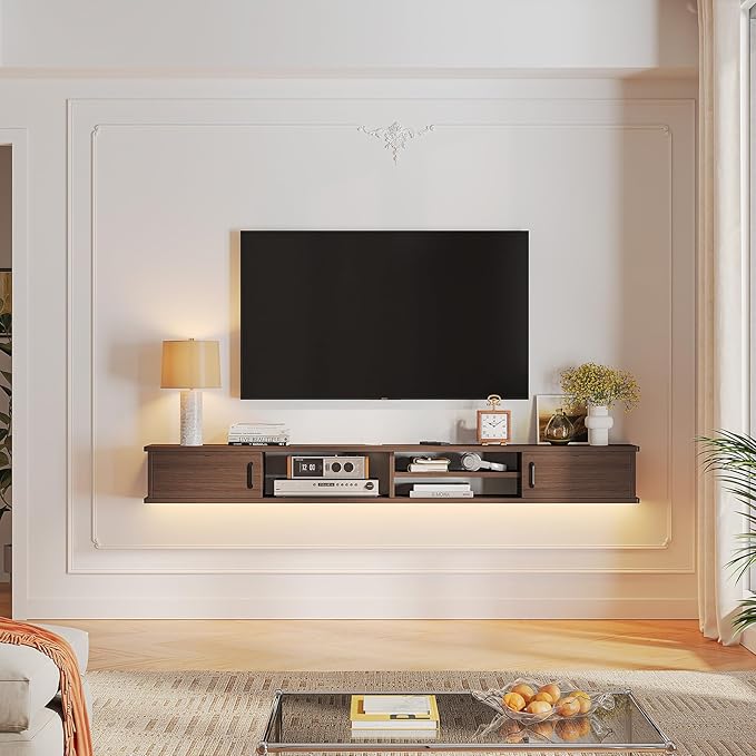 Floating TV Stand,59'' Wall Mounted TV Console,Floating TV Shelf,Wall TV Cabinet,Floating Entertainment Shelf,Walnut