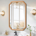 Wood Bathroom Mirror for Wall Mounted, 24" x 36" Rustic Bathroom Mirror for Over Sink with Wood Frame Farmhouse Rounded Corner Rectangle Mirror Decorative(Natural Color)