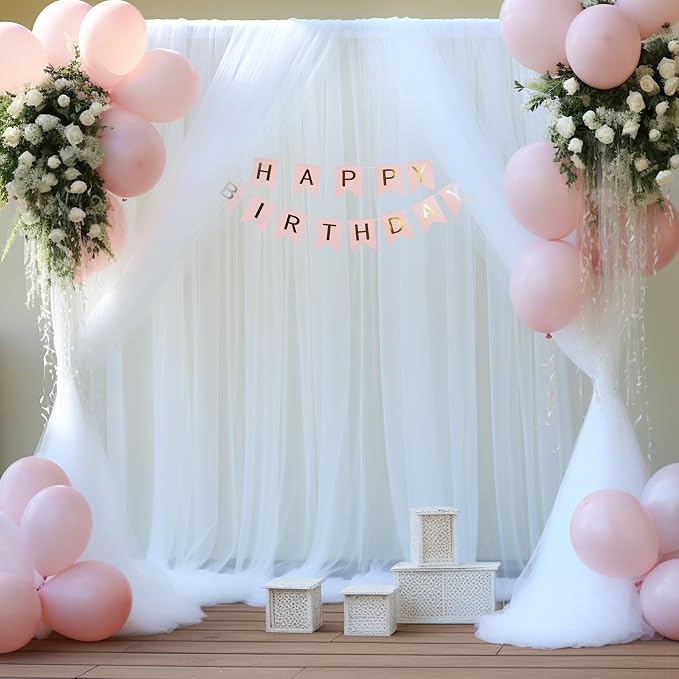 6 Panels White Sheer Tulle Backdrop Curtains - Image 4