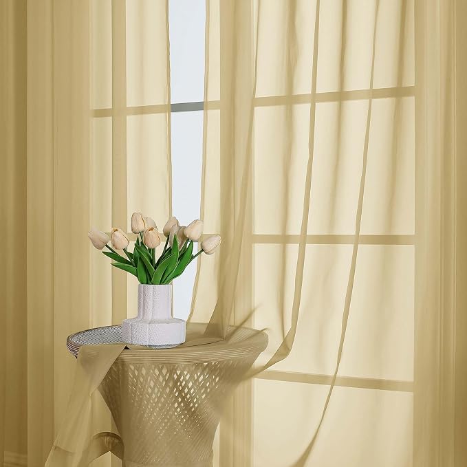 OWENIE Sheer Gold Curtains 108 Inches Long - Image 3