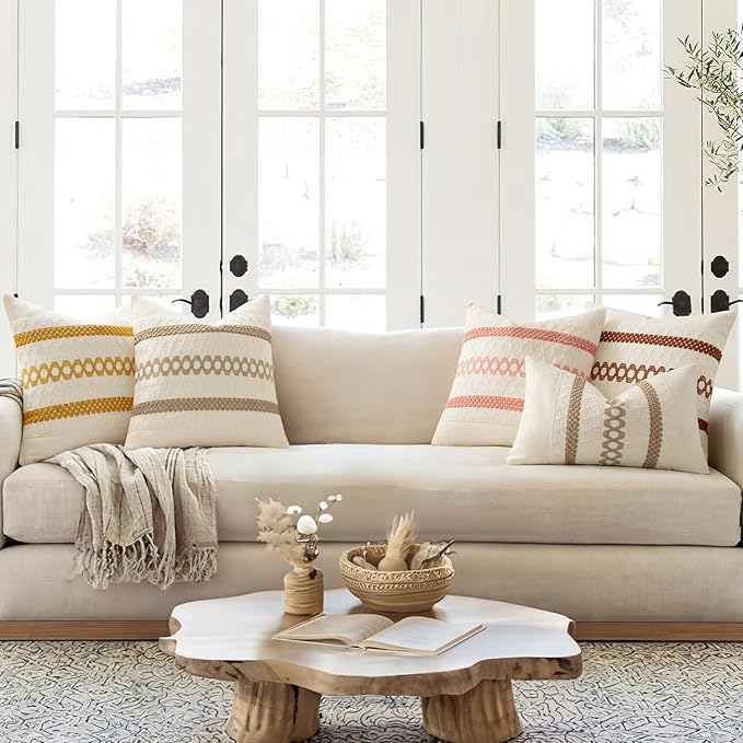 MIULEE Set of 2 Neutral Boho Decorative Pillow Covers 16x16 Inch Farmhouse - Image 7