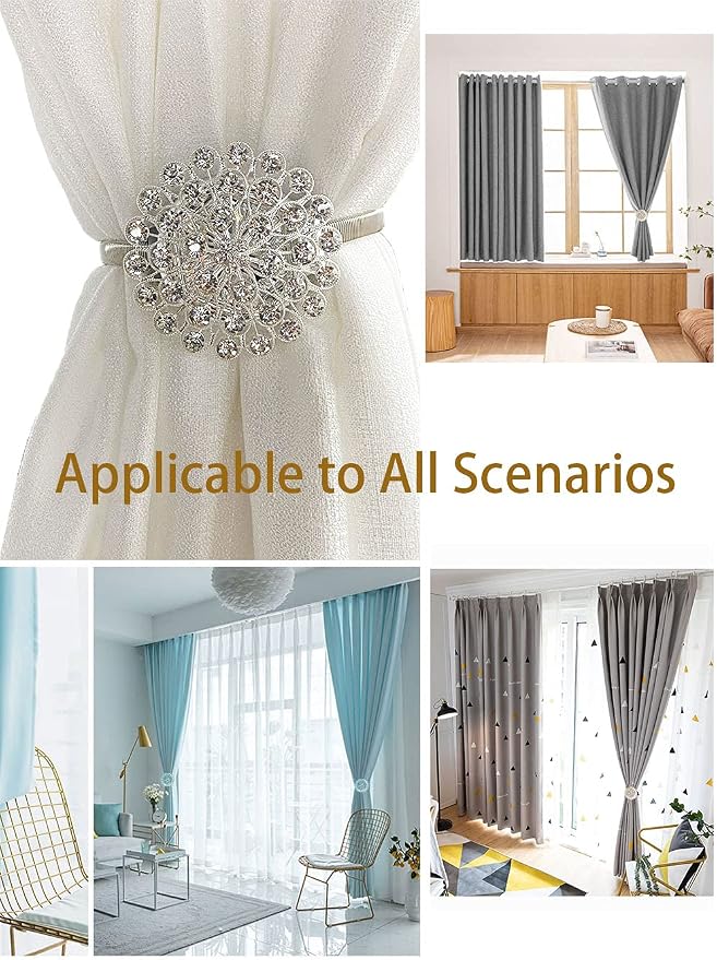 Magnetic Tiebacks for Curtains, 2 Pack Sparkling Crystal Flower Curtain - Image 2