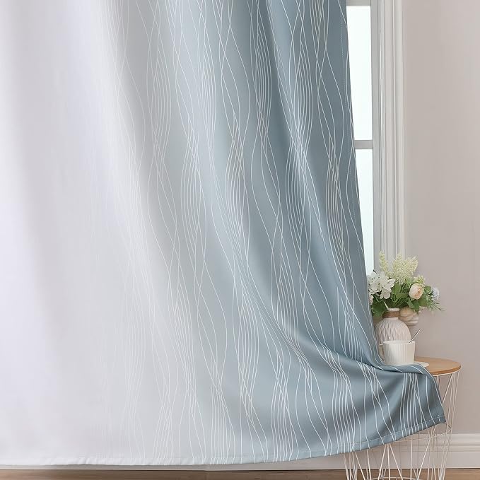 Estelar Textiler Stone Blue and Grayish White Blackout Curtains 108 Inches Long - Image 6