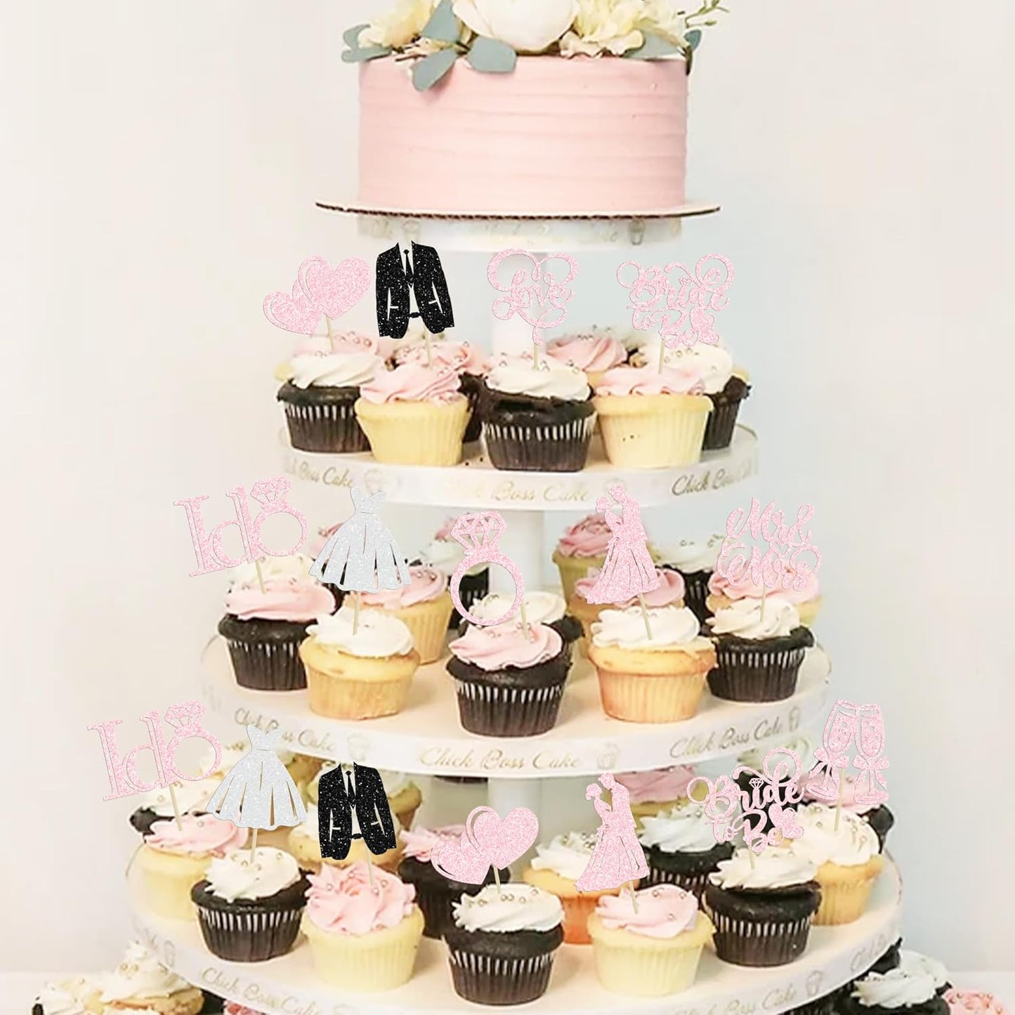 Gyufise 30Pcs Bride to Be Cupcake Toppers Glitter Diamond Ring I Do Love Cupcake Picks Miss to Mrs Bridal Shower Wedding Engagement Bachelorette Cake Decoration Light Pink