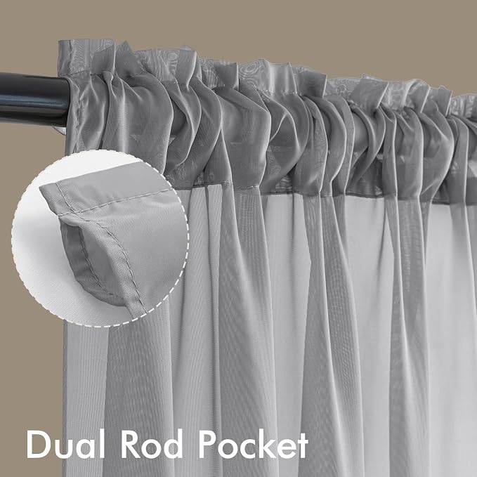 MIULEE Dark Grey Sheer Curtains 84 Inches Long, 4 Panels Set, Rod Pocket Light - Image 3