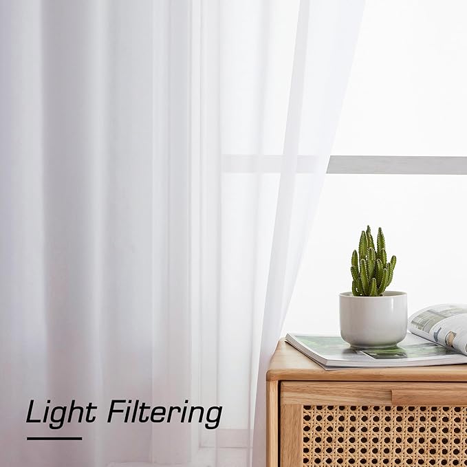 Simplebrand White Sheer Curtains, 2 Panels Set - Image 3