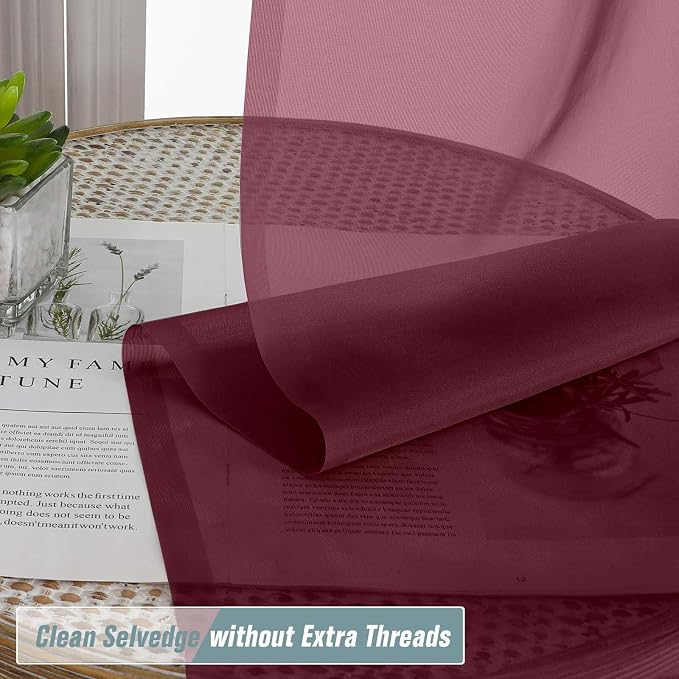 Burgundy Sheer Curtains Tier 30 Inches Length 2 Panels Set, Light Filtering - Image 5