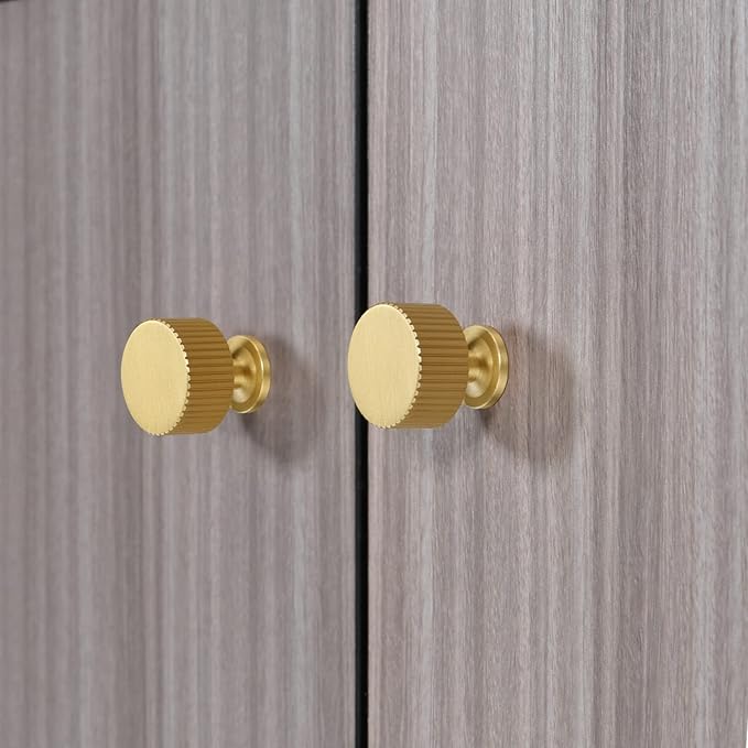 Brushed Gold Kitchen Cabinet Knob - Solid Brass Dresser Drawer Knob 6 Pack, Brass Handles for Bathroom Bedroom Closet Wardrobe,Furniture Hardware pulls
