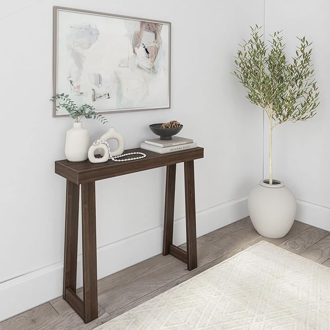 Plank+Beam Solid Wood Console Table, 36 Inch, Sofa Table, Narrow Entryway Table for Hallway, Behind The Couch, Living Room, Foyer, Easy Assembly, Walnut
