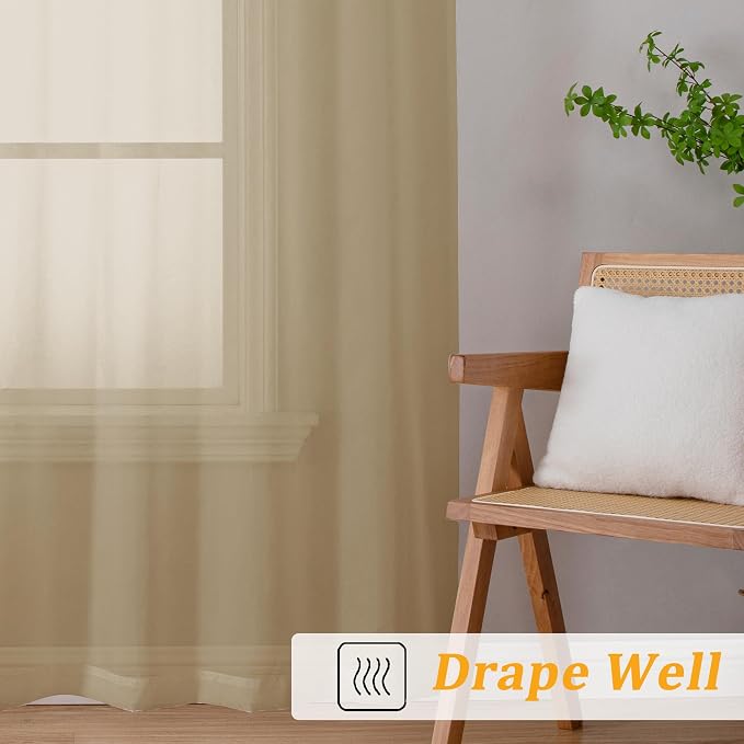 Gwine Taupe Sheer Curtains 30 Inch Length, Short Light Filtering Voile Small - Image 7