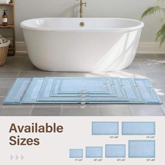 48x32 Large Bathroom Rugs Washable Non Slip, Light Blue Bath Mat - Image 6