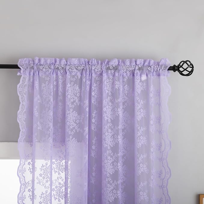 YJ YANJUN Vintage Lace Curtains 72 Inches Long-Victorian Floral Pattern - Image 2