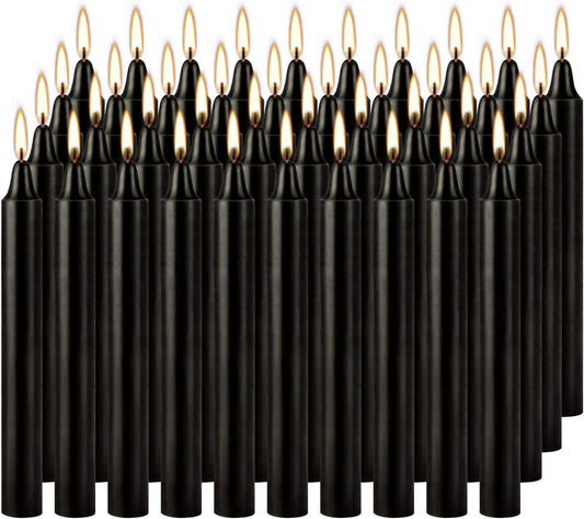 4 Inch, 40 Pack, Unscented, Dripless Taper Candles, Black, Smokeless Candles for Holidays, Wedding Ceremonies, Parties, Shabbat, 1.5 Hours