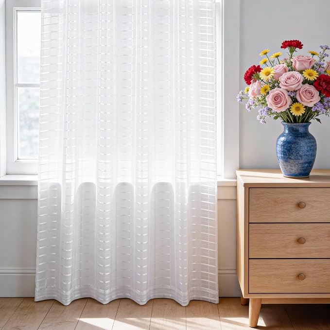 SpaceDresser Check Sheer Curtains 54 Inches Long - Image 3