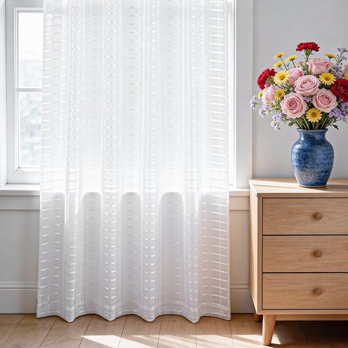 SpaceDresser Check Sheer Curtains 72 Inches Long - Image 3