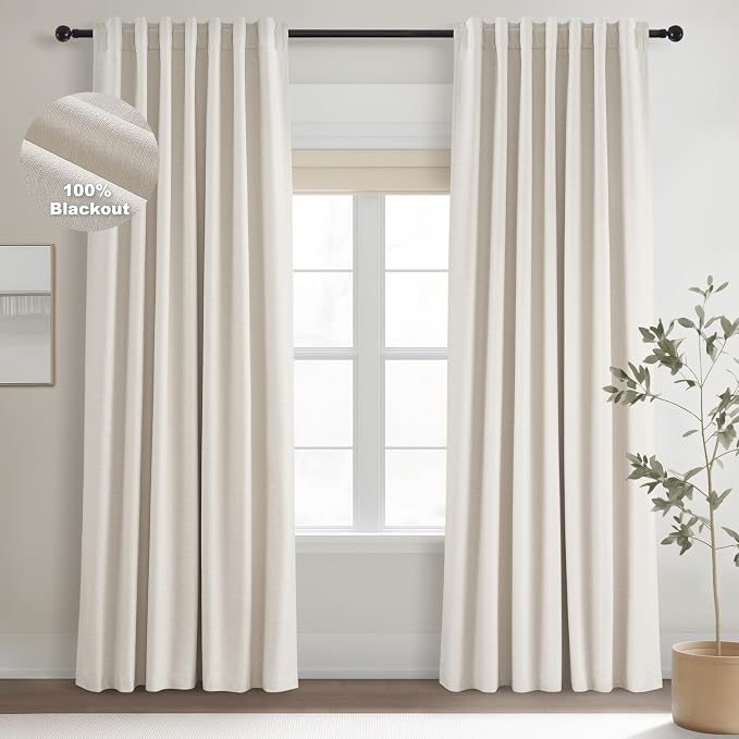 Topfinel 120 Inches Long Extra Long Pinch Pleat Faux Linen Curtains by Topfinel