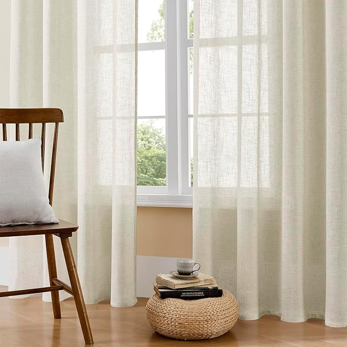 Joydeco Linen Curtains 96 Inch Length 2 Panel Sets, Light Filtering Curtains - Image 2