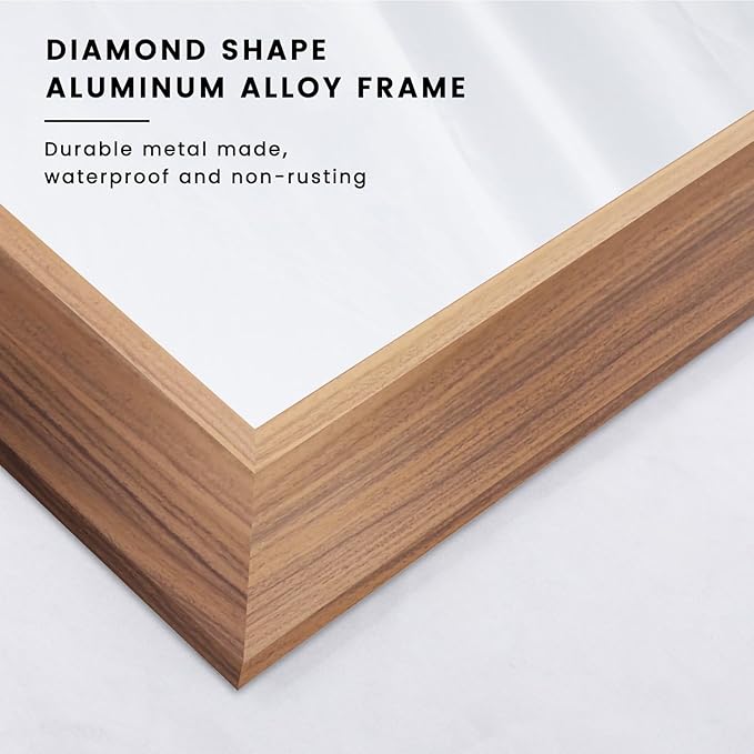Amorho Bathroom Mirror, 48 X36 Inch Wall Mirror, Walnut Wood Grain Metal Framed, Anti-Rust, Hang Horizontally/Vertically, Suitable for Vanity, Bedroom, Farmhouse, Bathroom