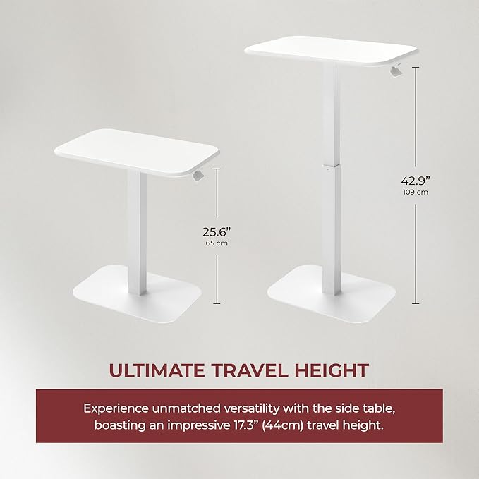 Ergohome™ ELEVANCE Table™ Height Adjustable Minimalist Tables, Laptop Desk, Living Room, Small Side Table, Drink Coffee End Table, Sofa Table for Bedroom, Study and Small Spaces (Table_WhiteCloud)