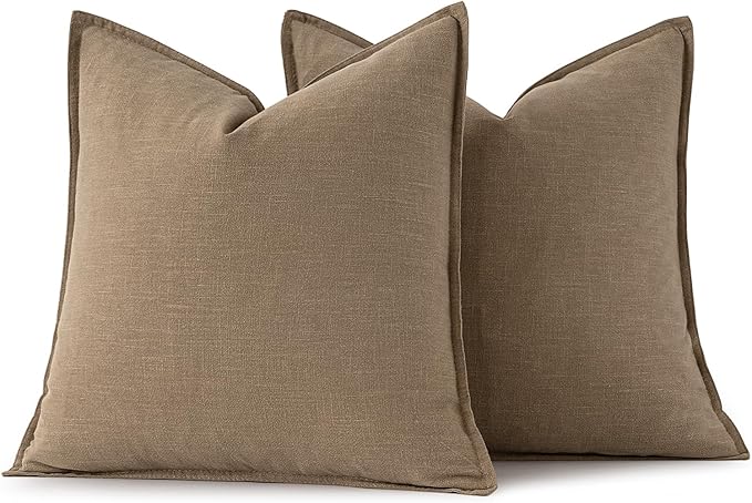 MIULEE Decorative Linen Pillow Covers 16x16 Inch Khaki Boho Farmhouse Neutral - Image 6