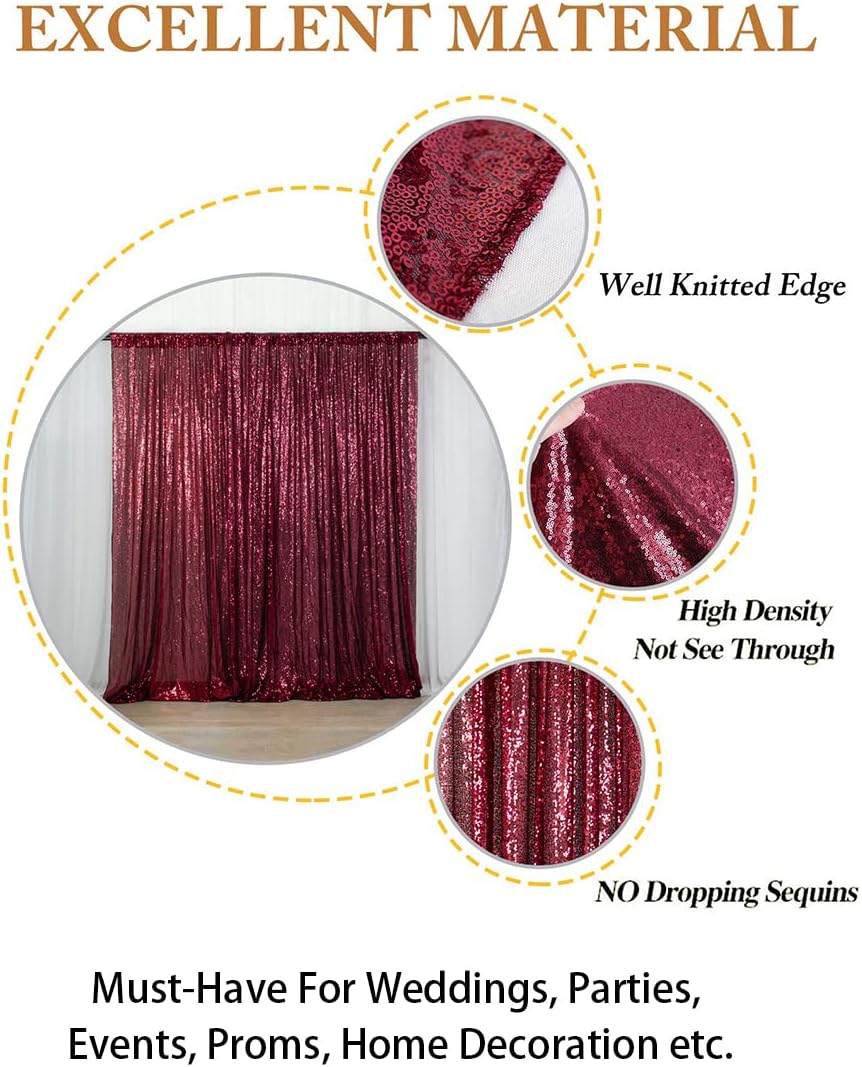 ShinyBeauty Burgundy Sequin Backdrop 10FTx10FT Sequin Fabric Backdrops for Photograph Photo-Backdrop-Drapes 10FT Sparkle Curtains for Wedding Wine Glitter Backgrounds for Shimmer Background