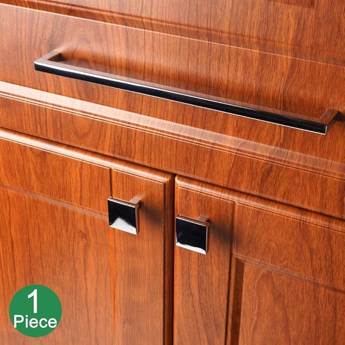 KOOFIZO Solid Square Bar Cabinet Handle - Chrome Furniture Pull, 10 Inch/256mm Screwhole Distance, 1-Piece for Kitchen Cupboard Door, Bedroom Dresser Drawer, Bathroom Wardrobe Hardware