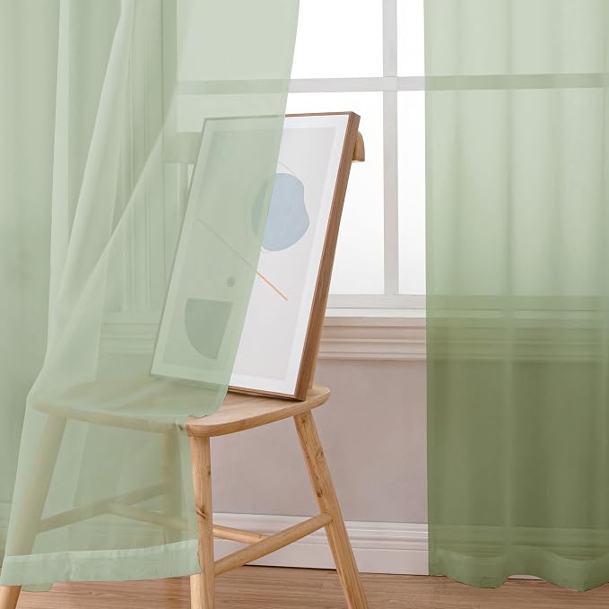 OWENIE Sheer Curtain 96 Inch Long 2 Panels Set, Light Filtering Clear Rod - Image 4