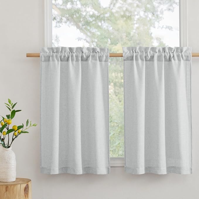 RYB HOME Bathroom Curtains Over Sink 36 inches Length, Linen Blend Semi Sheer by RYBHOME