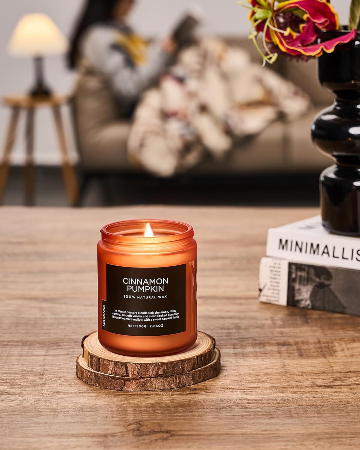 M&SENSE Cinnamon Pumpkin Fall Scented All Natural Soy Wax Candles for Home Scented, Cotton Wick Autumn Long Burning 7.05oz 50 Hours Burn Time, Jar Candle Gift for Men and Women