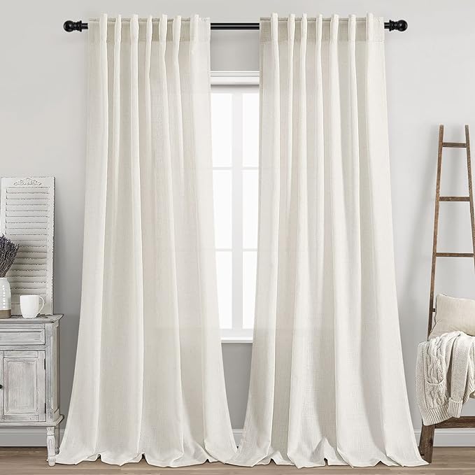 Back Tab Linen Curtains 96 inches Long 2 Panels Set by Nanspring