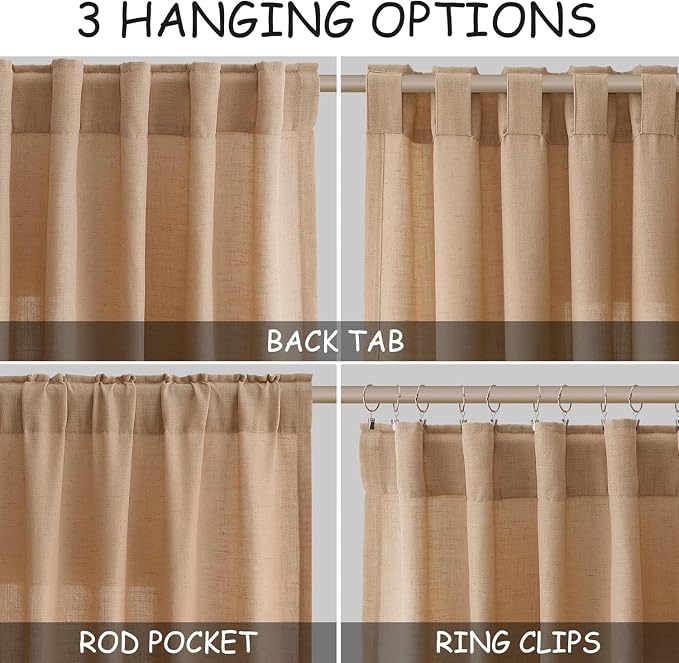Nanspring Camel Linen Curtains for Living Room Extra Long 144 Inches Long Back - Image 2