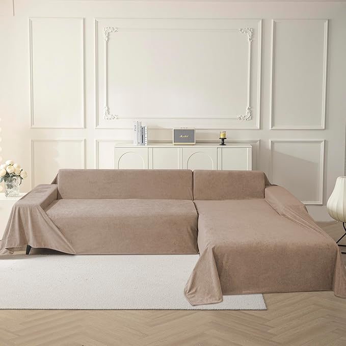 MYSKY HOME Couch Cover Sofa Covers for 3 Cushion Couch, Ultra - Soft Dog Couch Covers Protector for Sectional Sofa, Non Slip Sofa Slipcover Furniture Protector for Pet, 91" x 118", Khaki